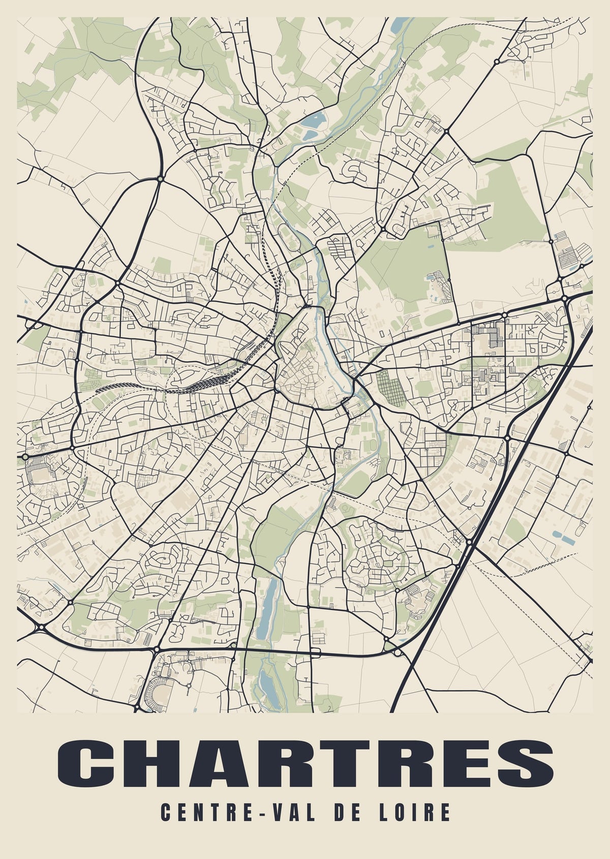 Street map poster of Chartres, Centre-Val de Loire