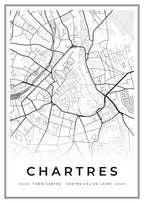 Street map poster of Chartres town centre, Centre-Val de Loire