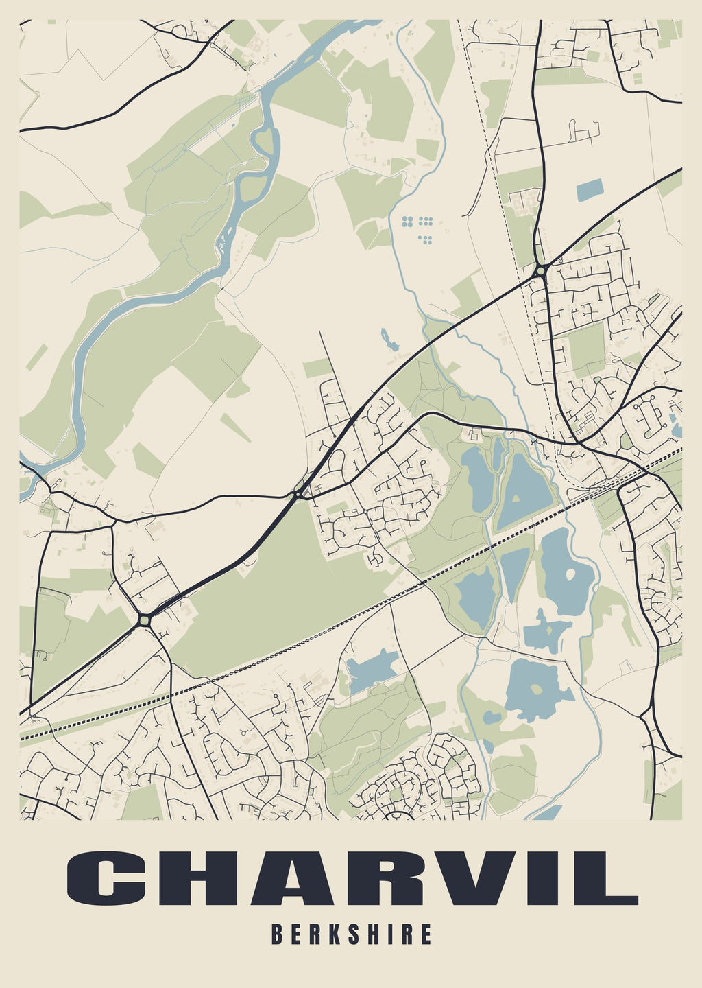 Street map poster of Charvil, Berkshire