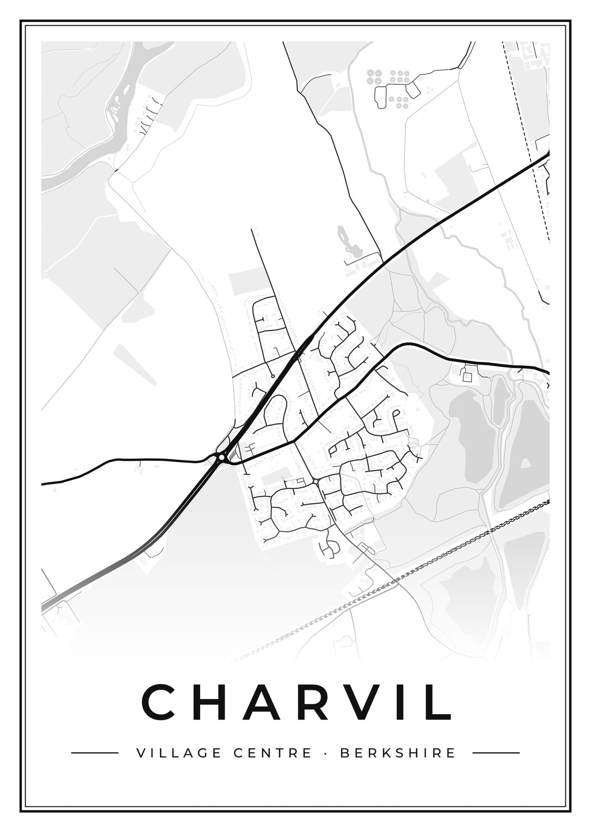 Street map poster of Charvil village centre, Berkshire