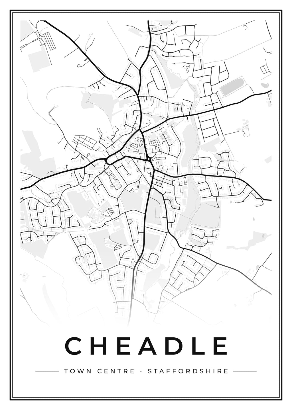 Street map poster of Cheadle town centre, Staffordshire