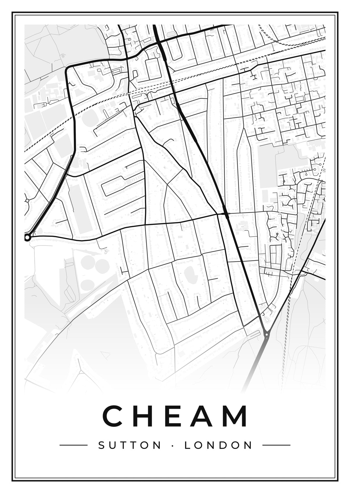 Street map poster of Cheam, Sutton, London