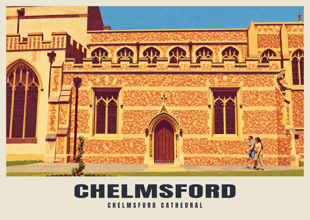 Chelmsford Cathedral poster, Retro Railway style
