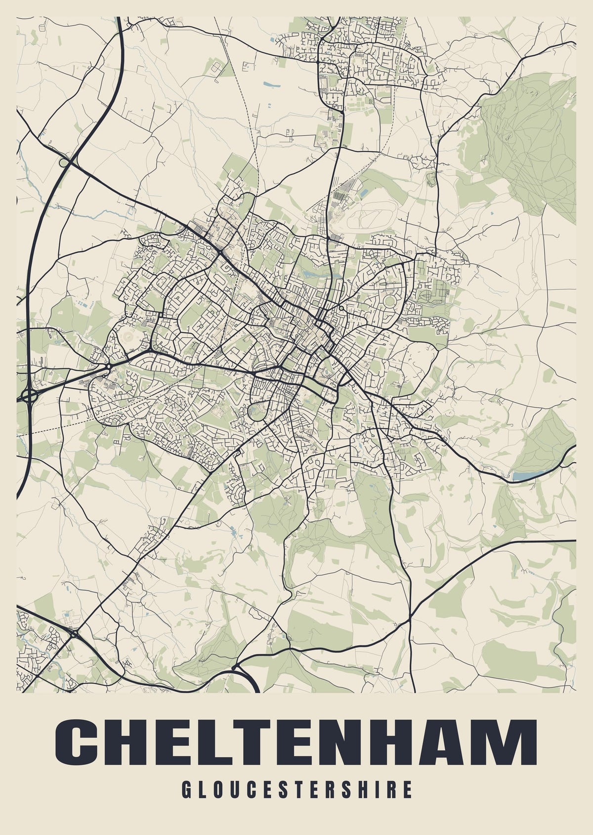 Street map poster of Cheltenham, Gloucestershire