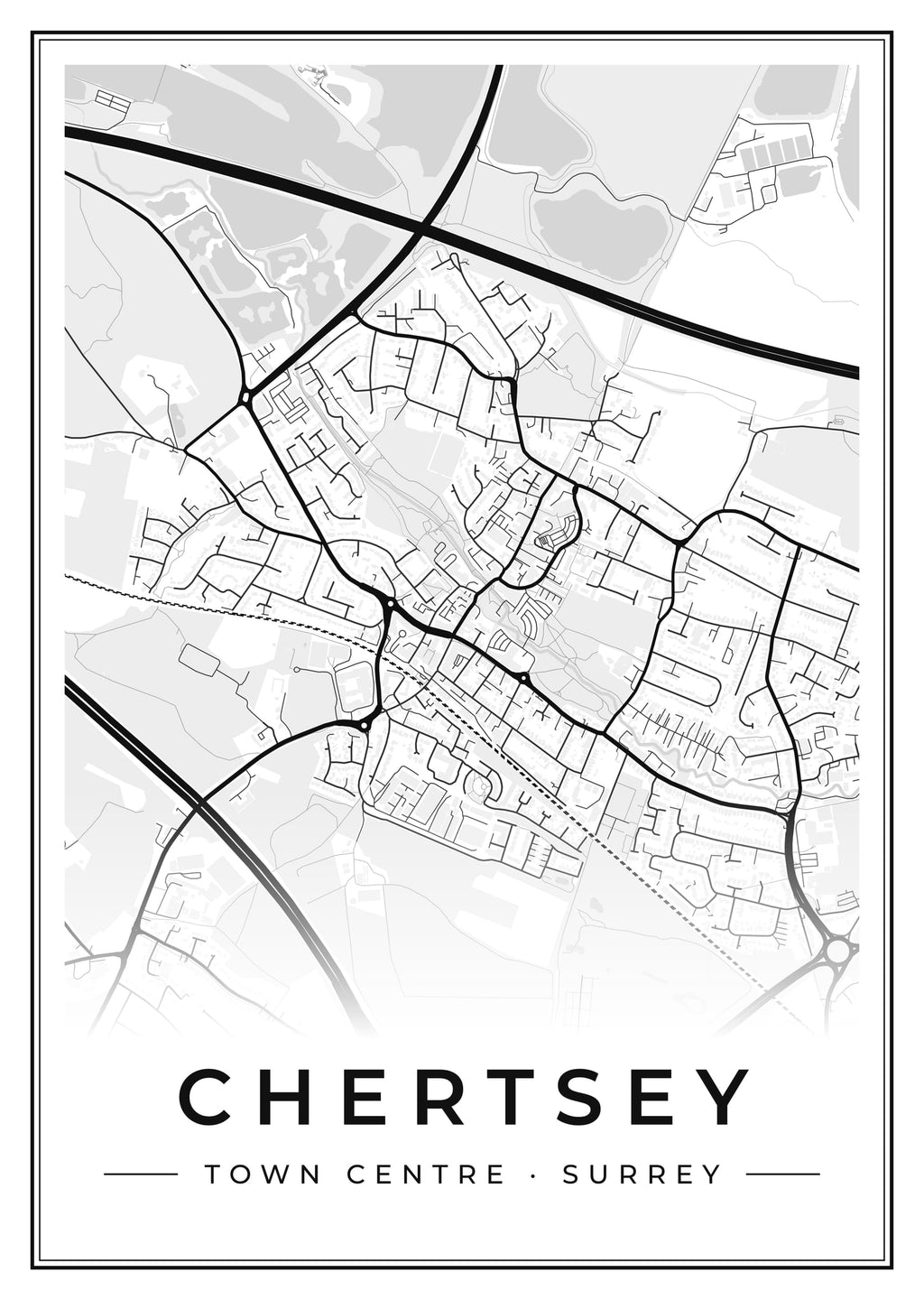 Street map poster of Chertsey town centre, Surrey