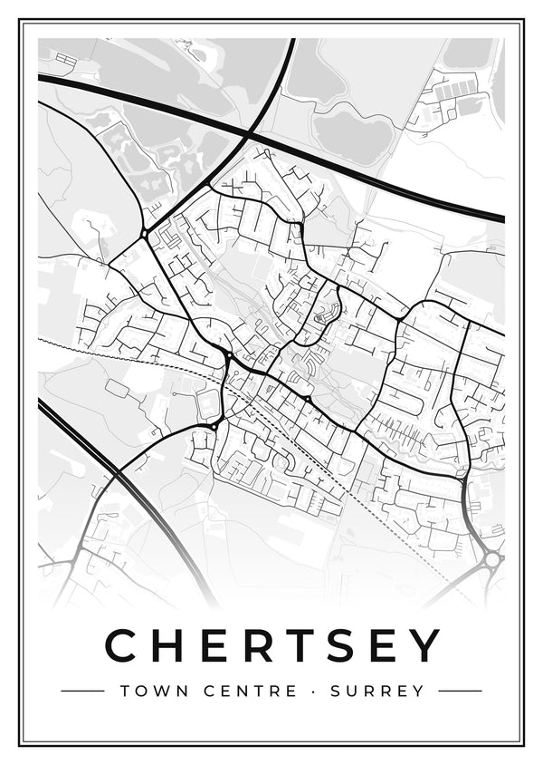 Chertsey Town Centre Street Map Poster