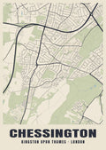 Heritage street map poster of Chessington, Kingston upon Thames, London
