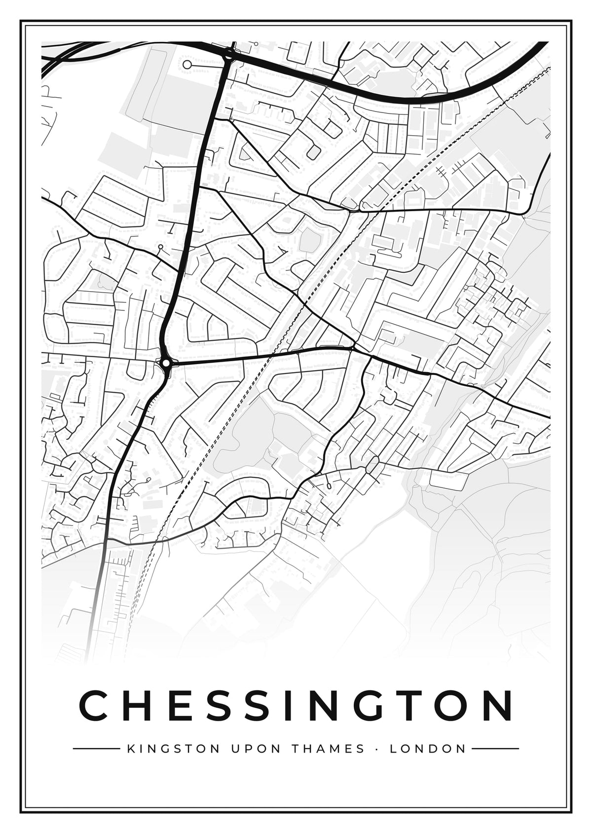 Street map poster of Chessington, Kingston upon Thames, London