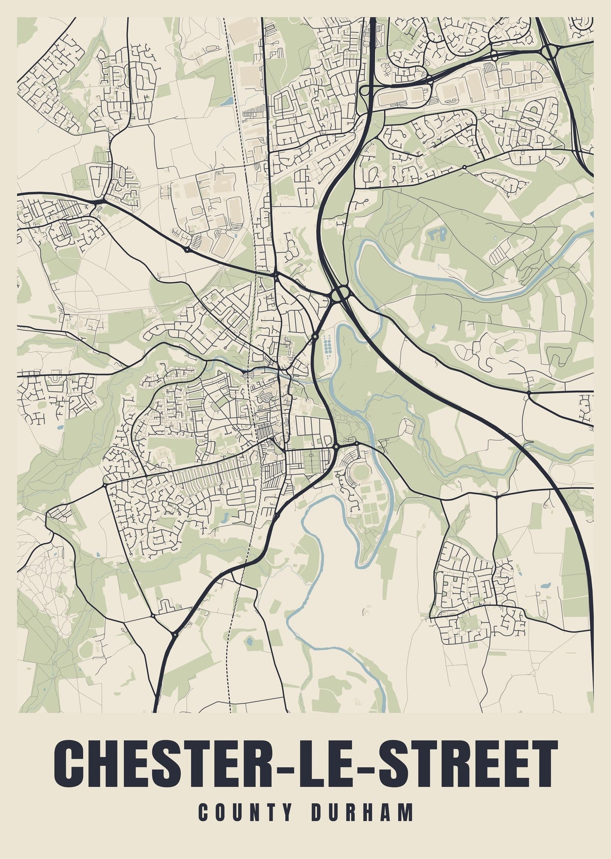 Street map poster of Chester-le-Street, County Durham