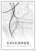 Street map poster of downtown Chicopee, Massachusetts