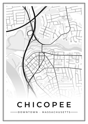 Chicopee Downtown Street Map Poster