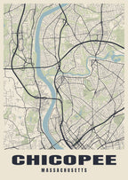 Street map poster of Chicopee, Massachusetts