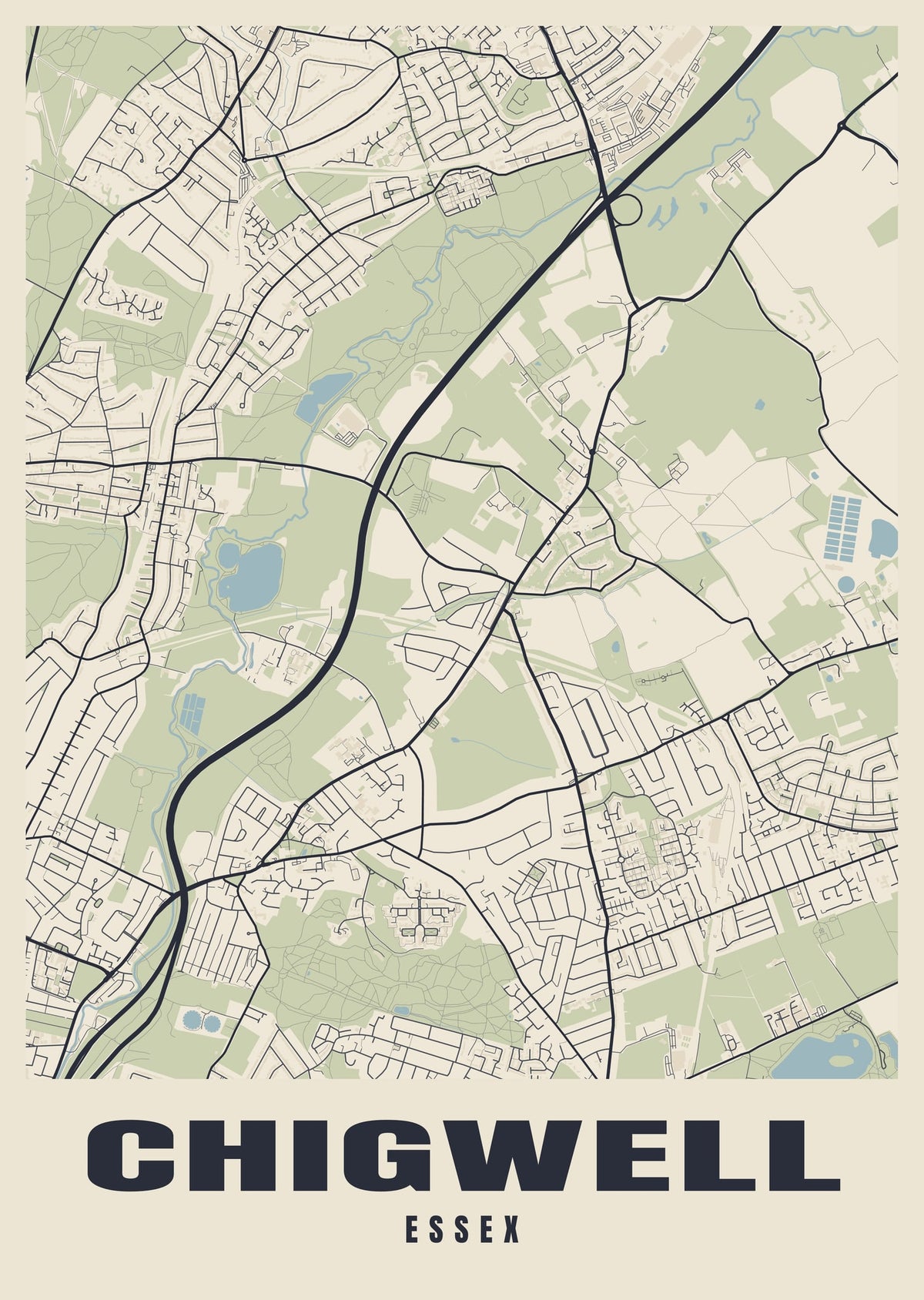 Street map poster of Chigwell, Essex