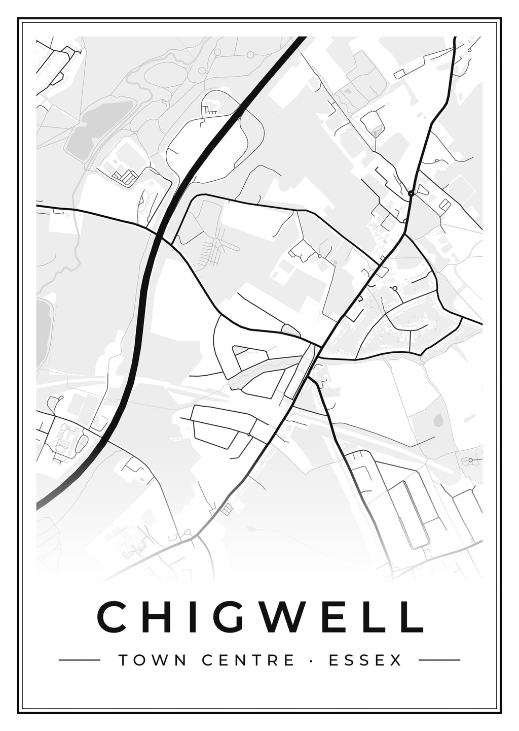 Street map poster of Chigwell town centre, Essex