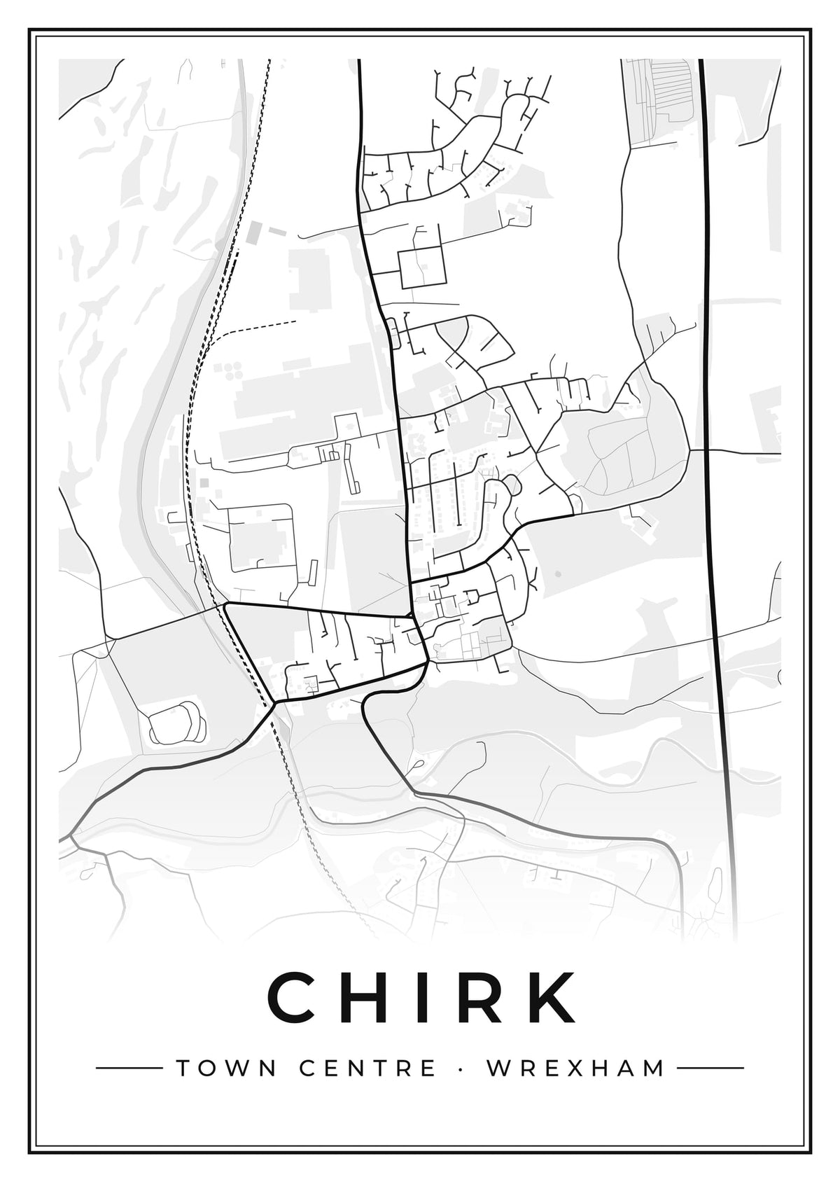 Street map poster of Chirk town centre, Wrexham
