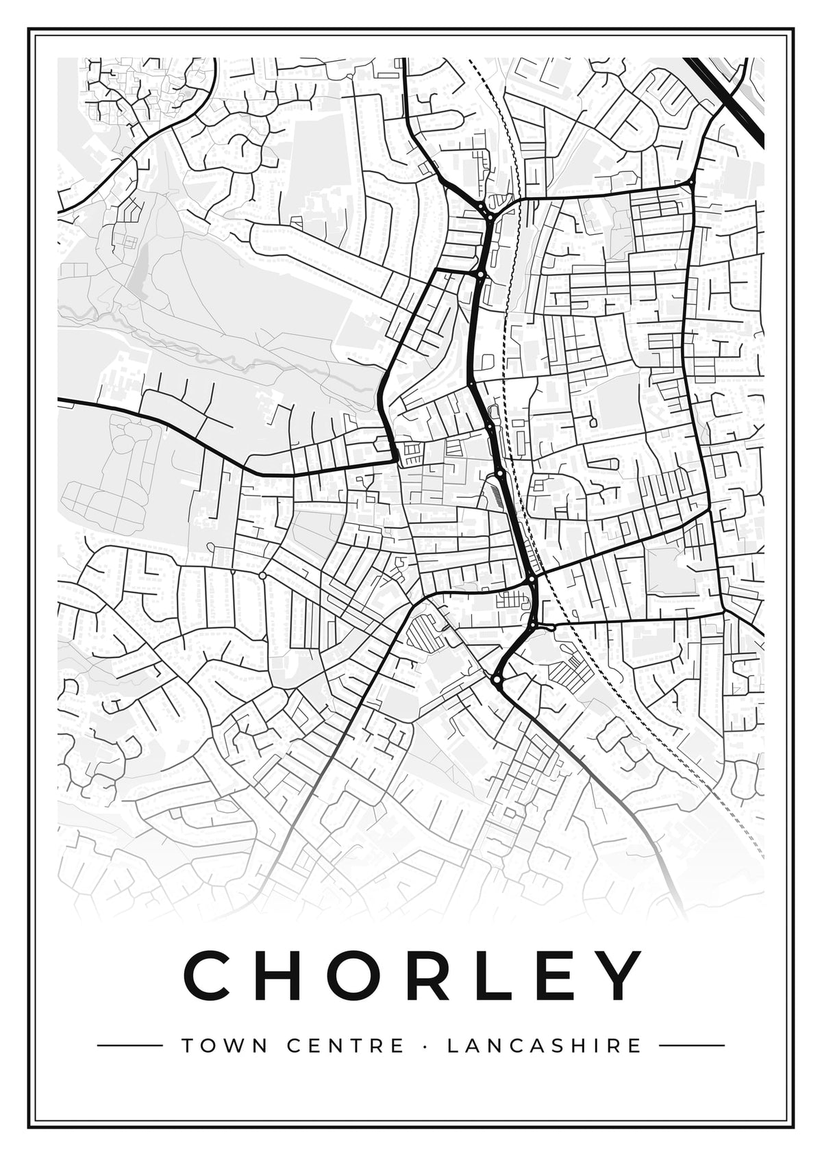 Street map poster of Chorley town centre, Lancashire