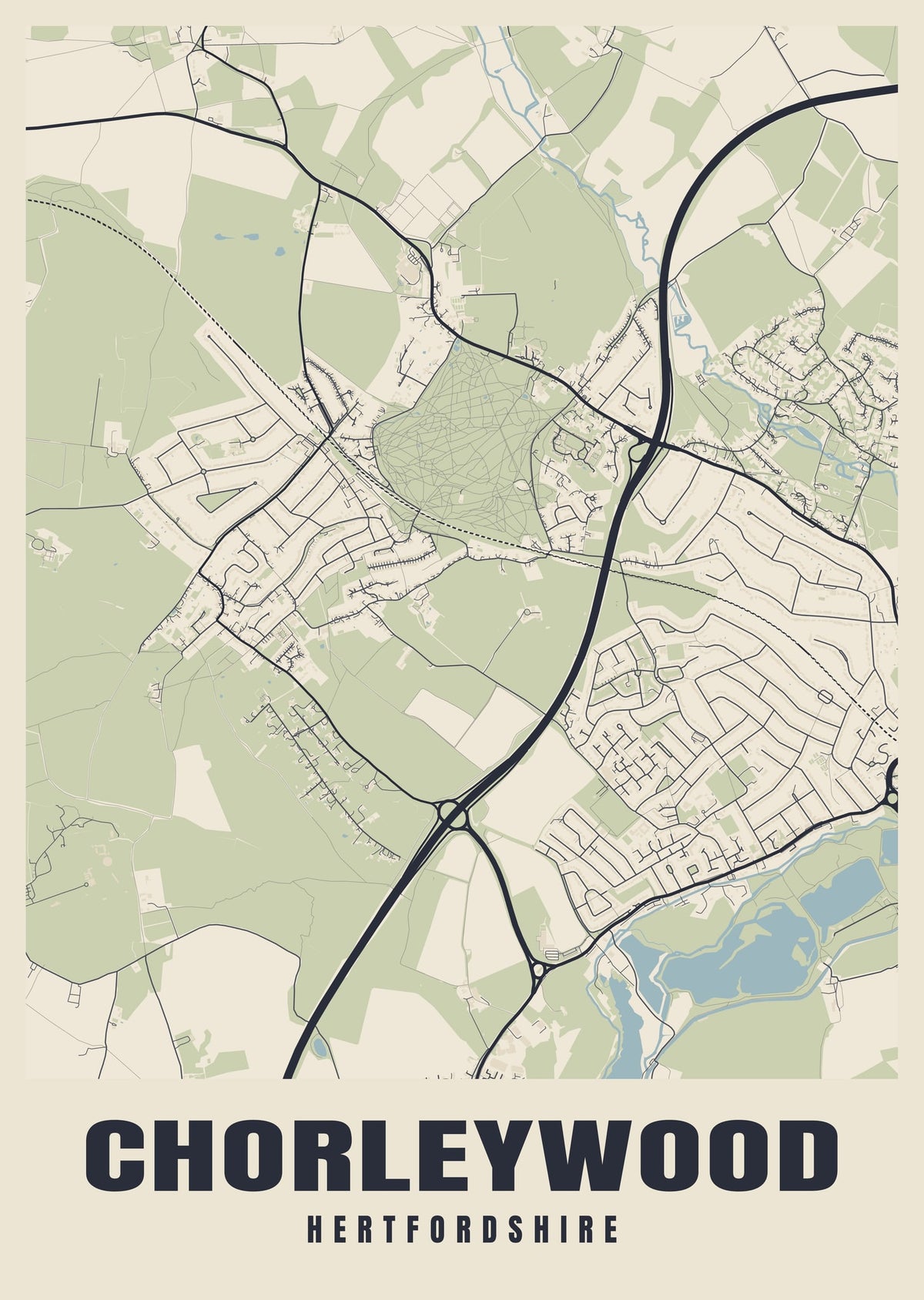 Street map poster of Chorleywood, Hertfordshire