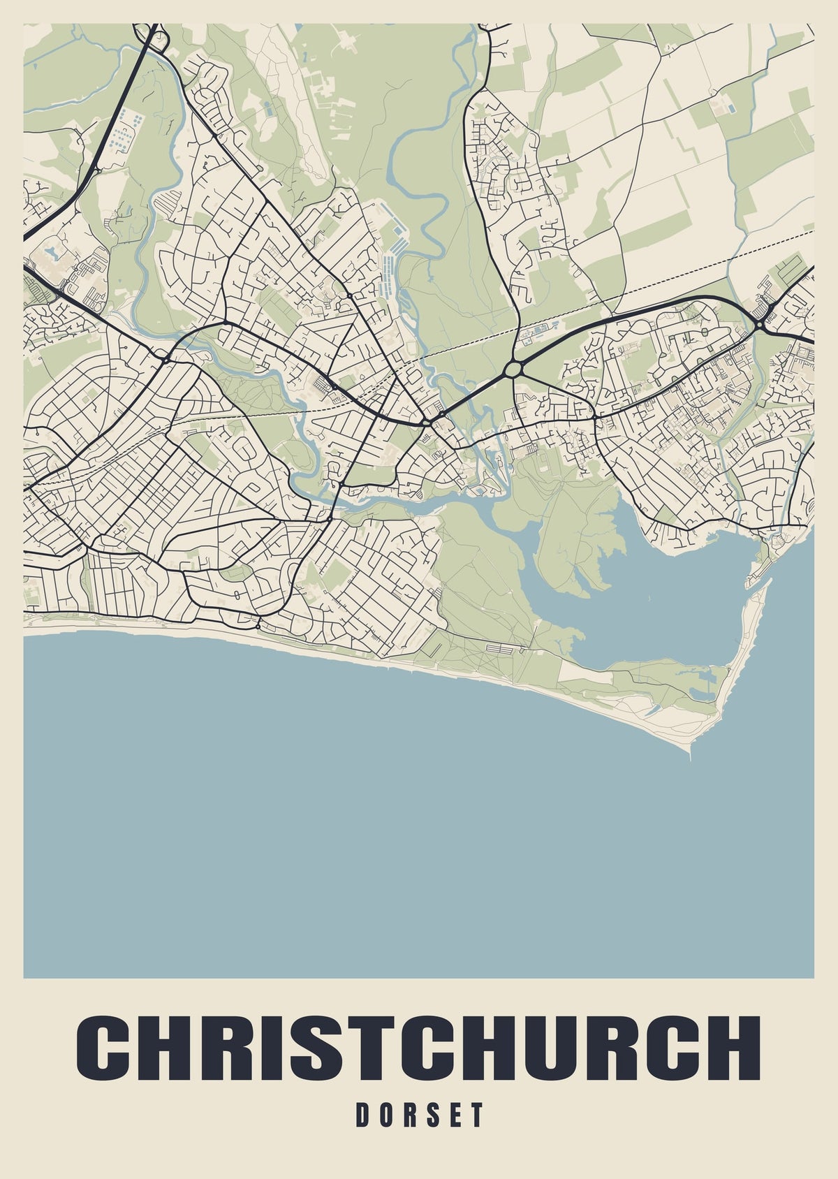 Street map poster of Christchurch, Dorset
