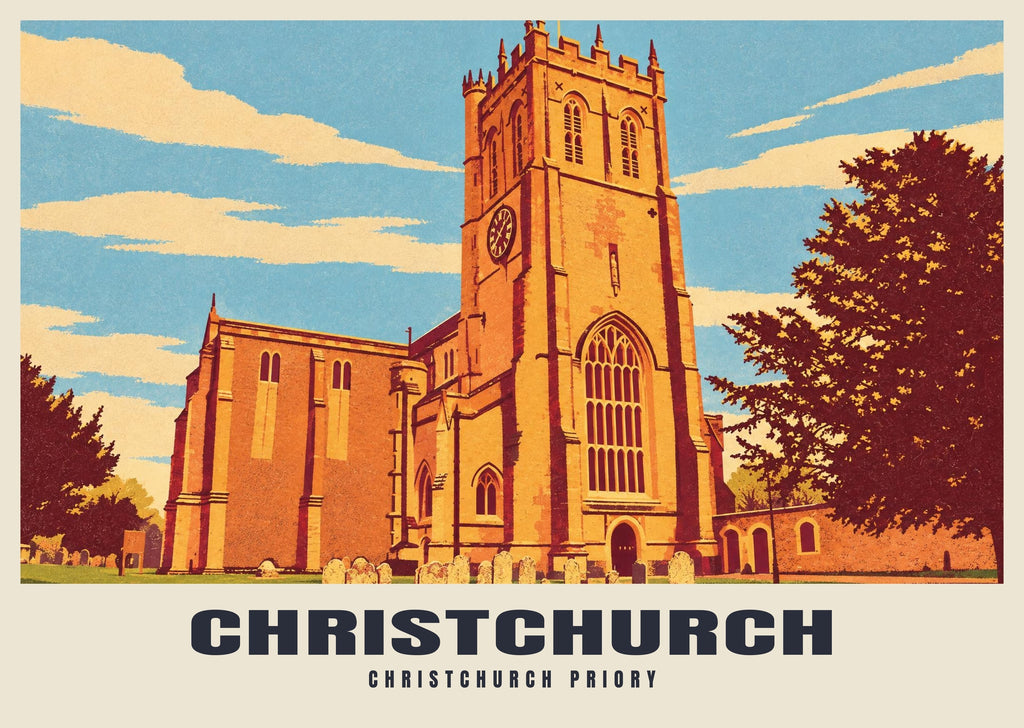 Christchurch Priory poster, Retro Railway style