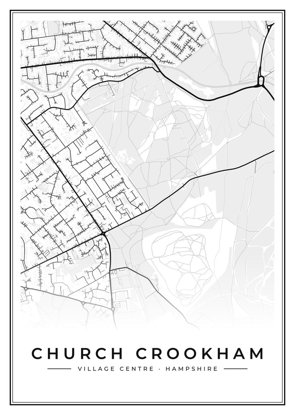 Street map poster of Church Crookham village centre, Hampshire