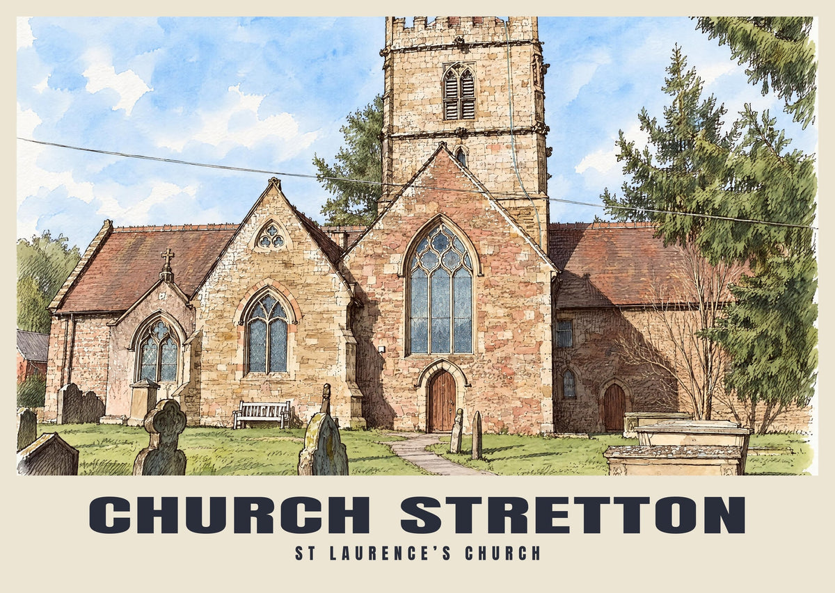 St Laurence’s Church, Church Stretton poster, Ink & Wash style