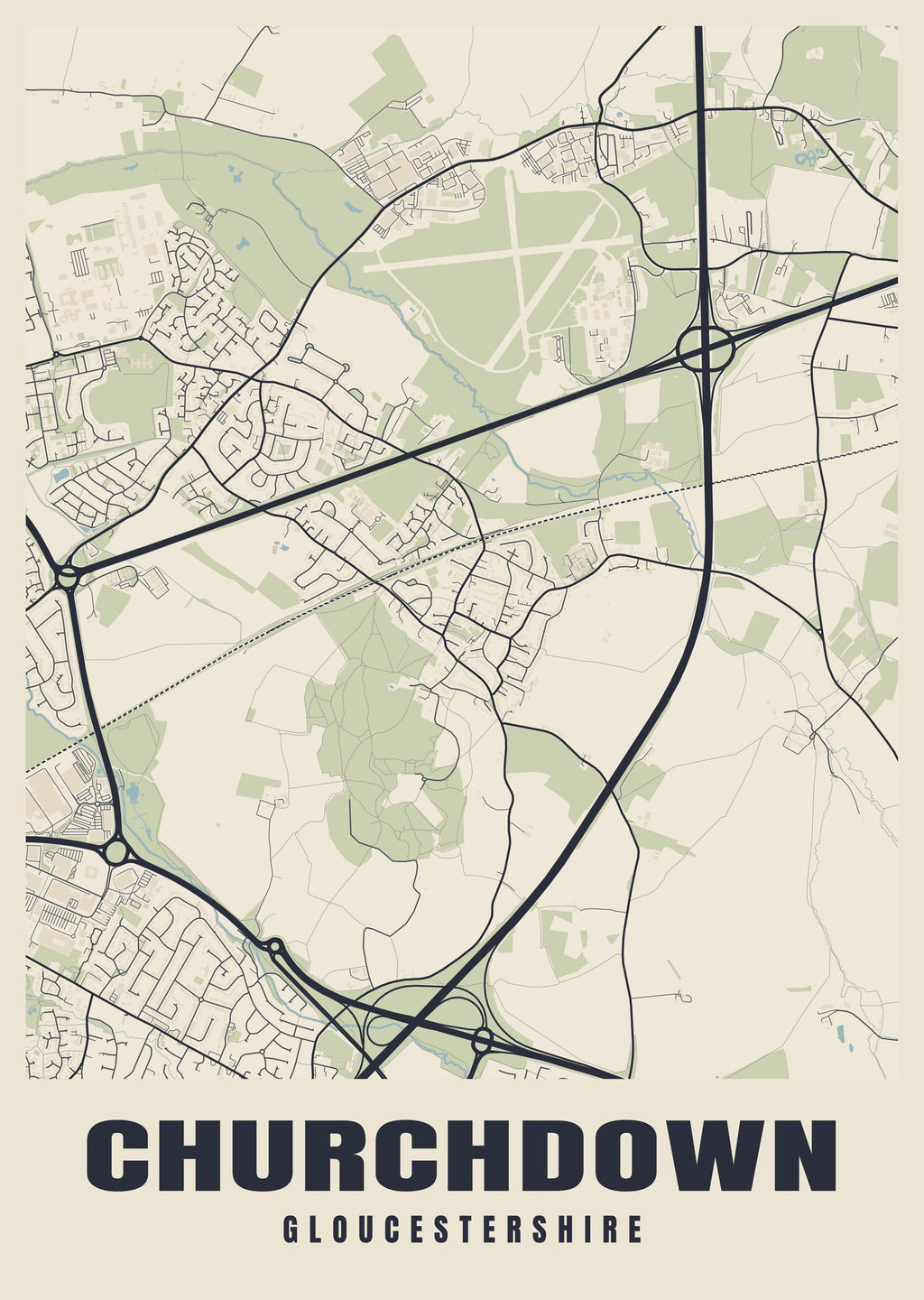 Street map poster of Churchdown, Gloucestershire