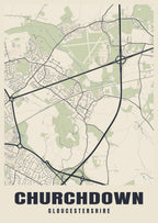 Street map poster of Churchdown, Gloucestershire