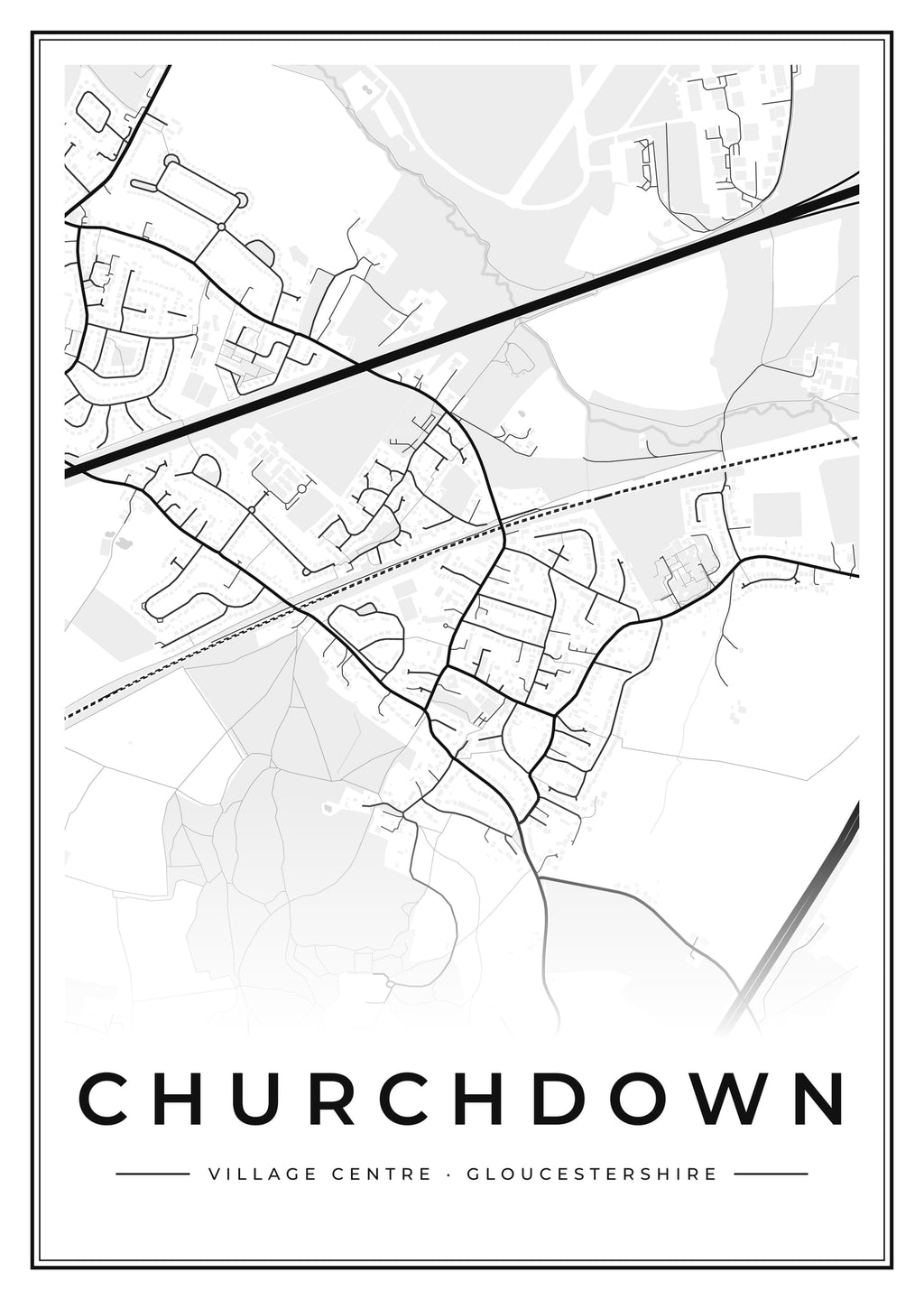 Street map poster of Churchdown village centre, Gloucestershire