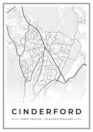 Cinderford Town Centre Street Map Poster