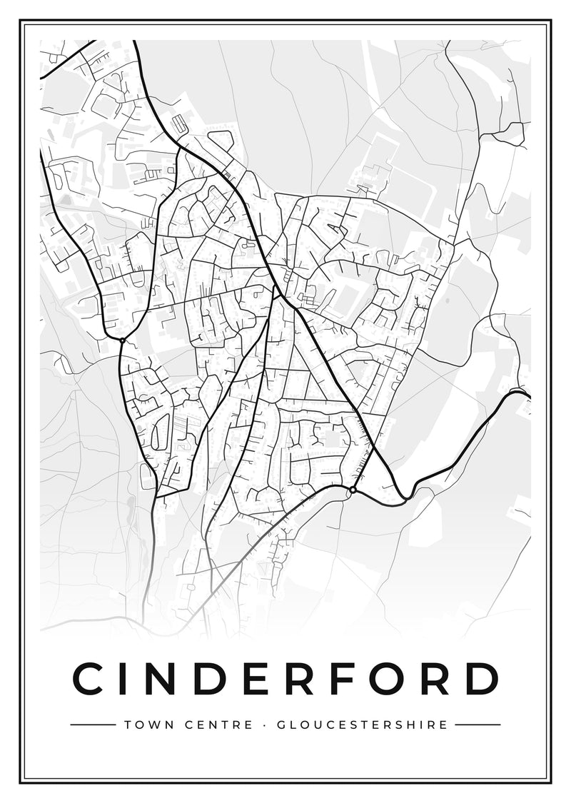 Cinderford Town Centre Street Map Poster