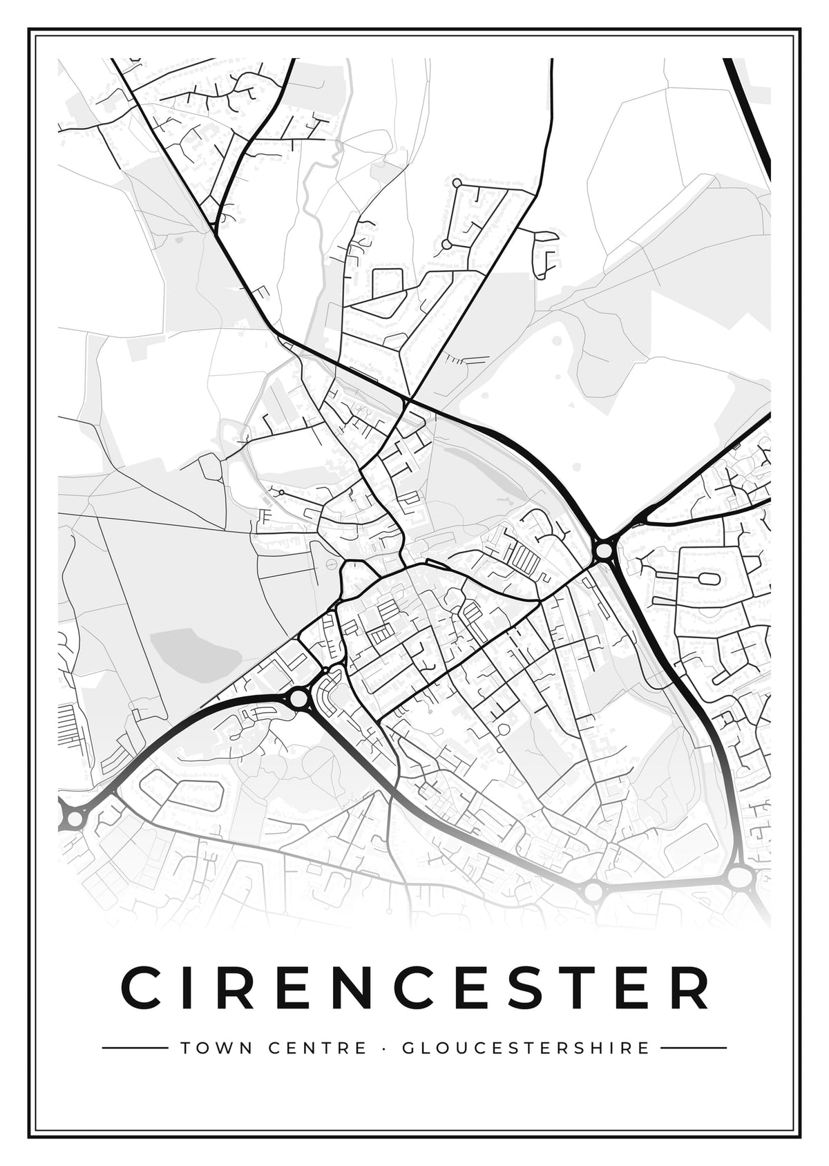 Street map poster of Cirencester town centre, Gloucestershire