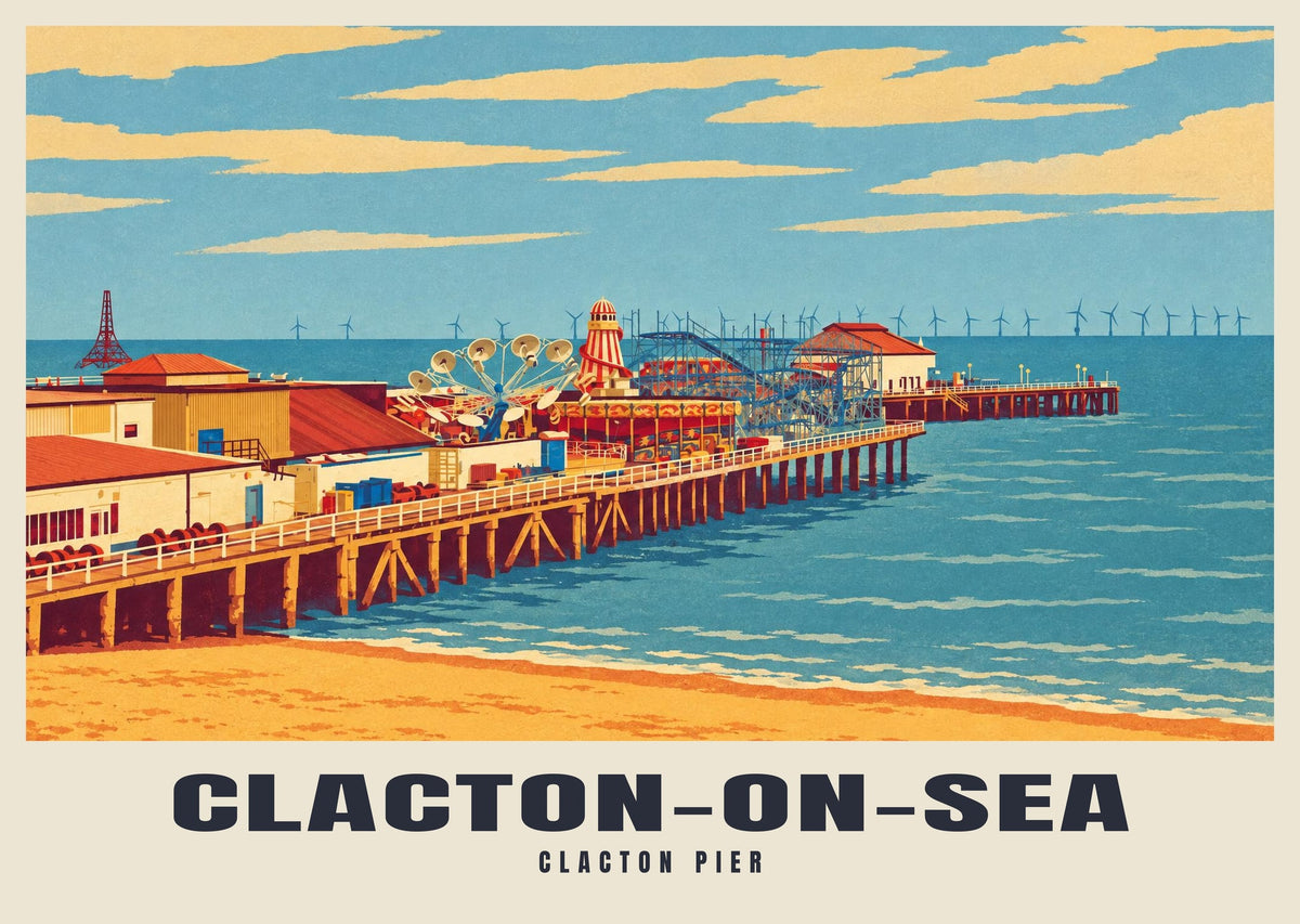 Clacton Pier, Clacton-on-Sea poster, Retro Railway style