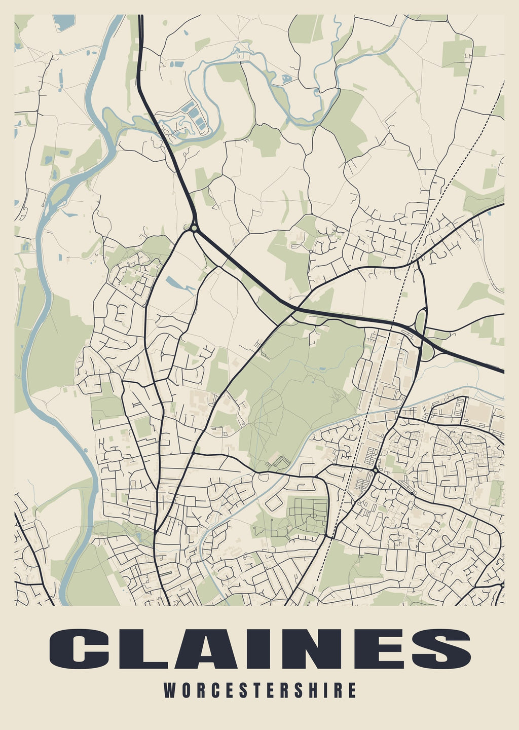Street map poster of Claines, Worcestershire