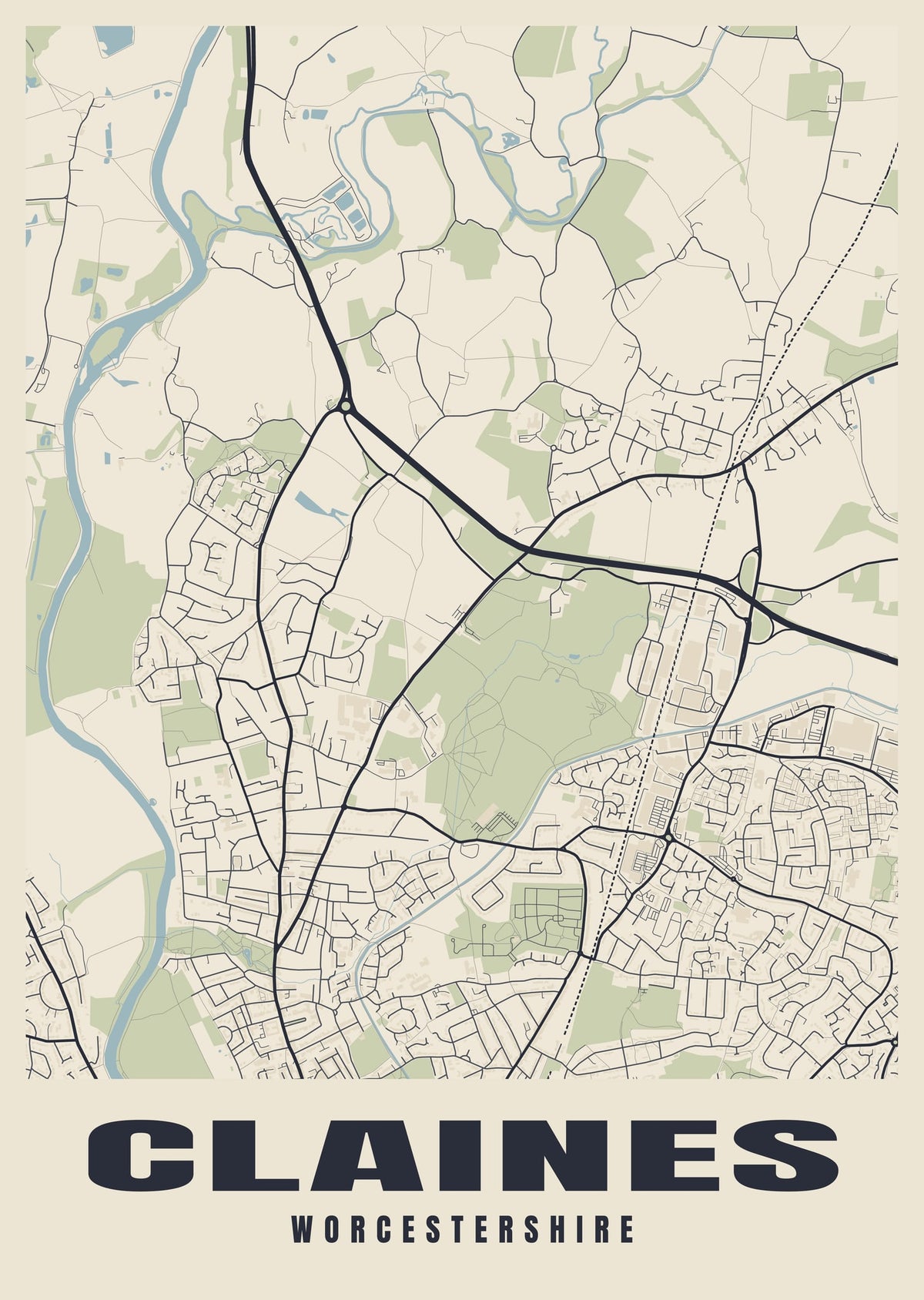 Street map poster of Claines, Worcestershire