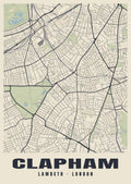 Heritage street map poster of Clapham, Lambeth, London