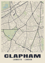 Heritage street map poster of Clapham, Lambeth, London
