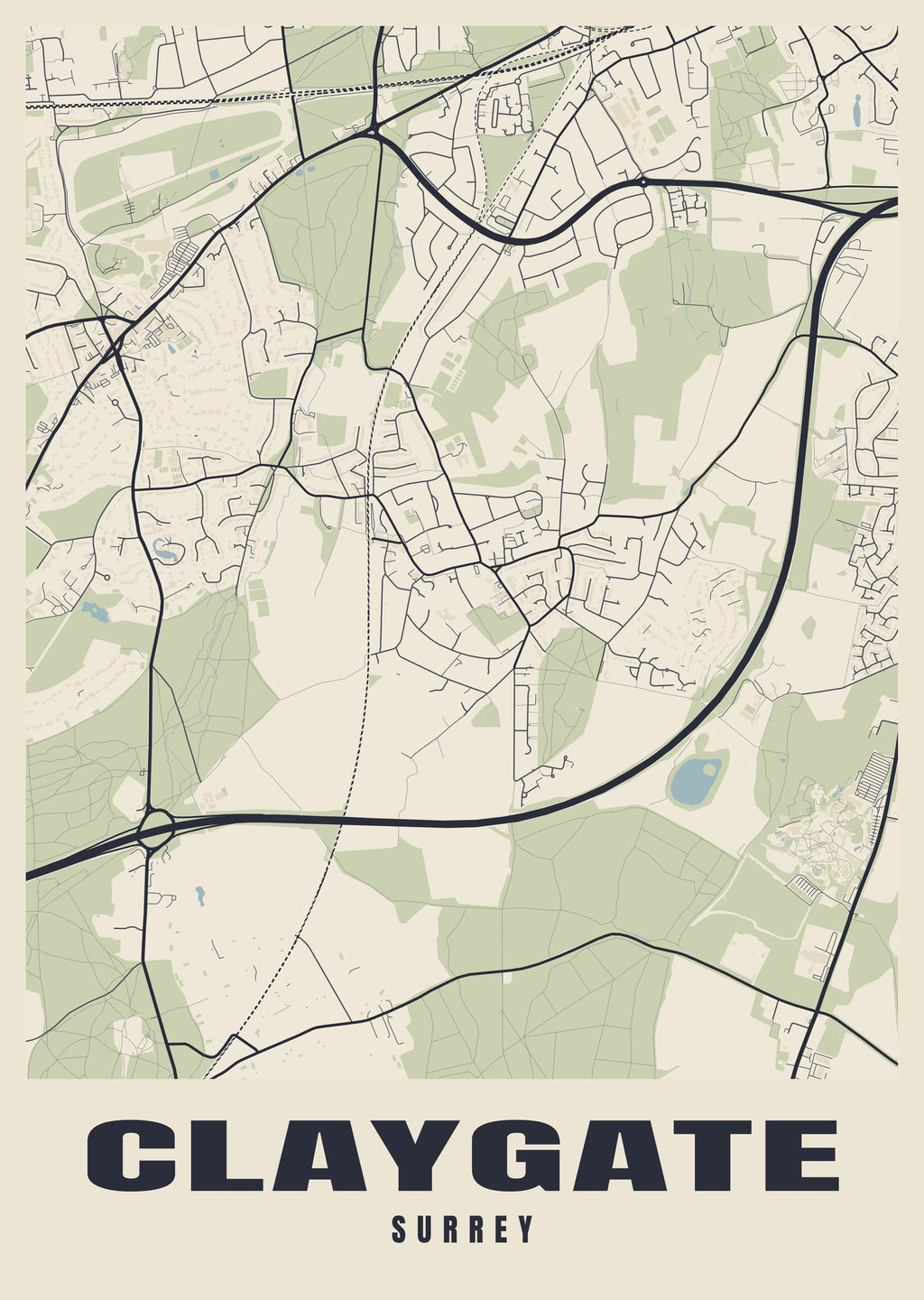 Street map poster of Claygate, Surrey