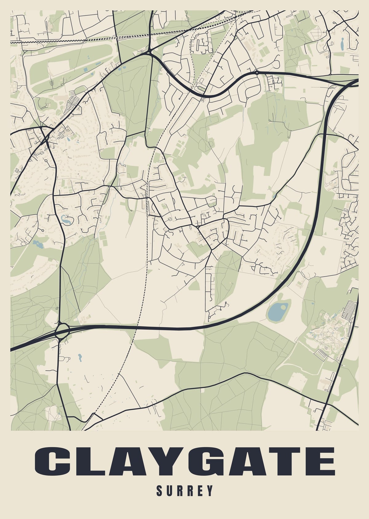 Street map poster of Claygate, Surrey