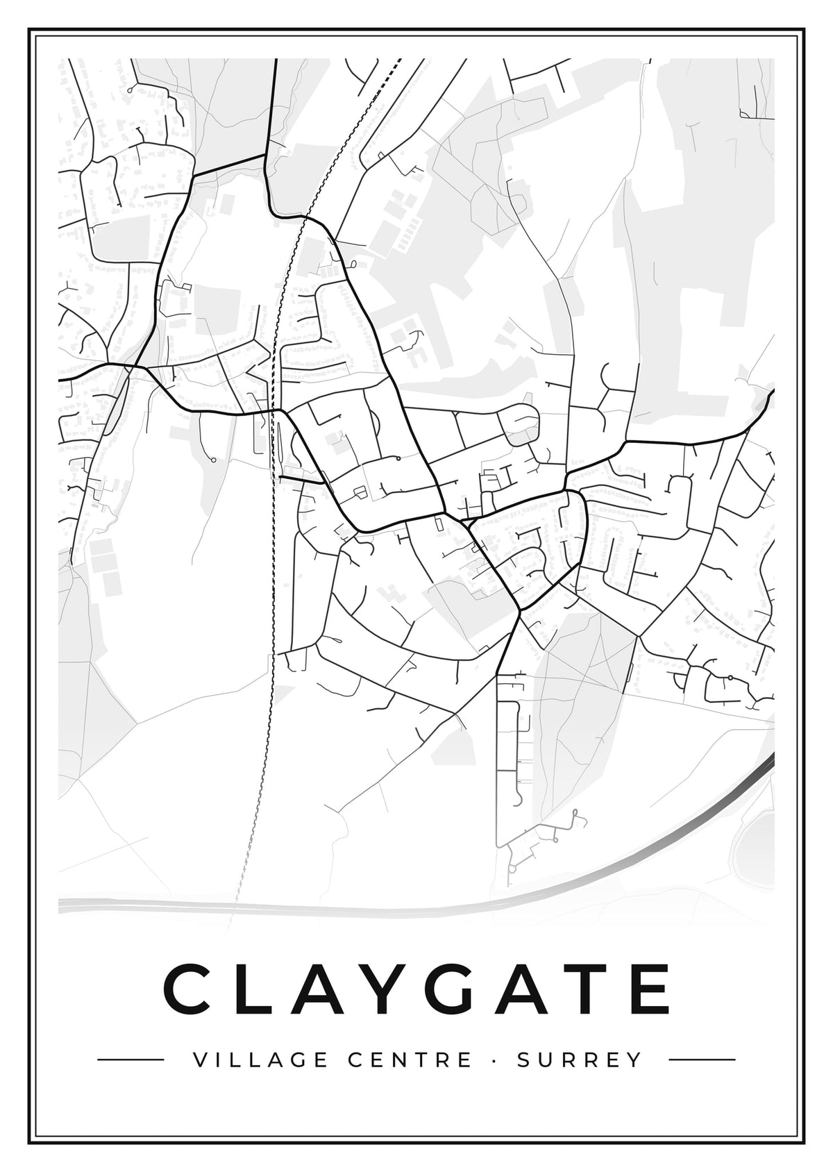 Street map poster of Claygate village centre, Surrey