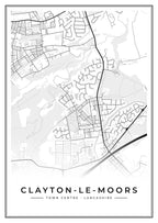 Street map poster of Clayton-le-Moors town centre, Lancashire
