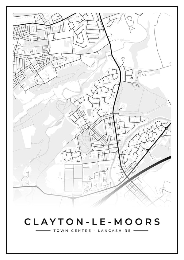 Clayton-le-Moors Town Centre Street Map Poster