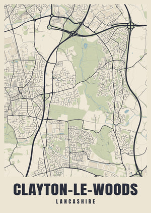 Clayton-le-Woods Street Map Poster
