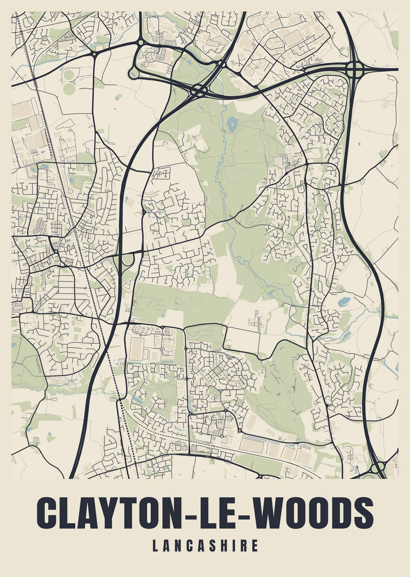 Clayton-le-Woods Street Map Poster