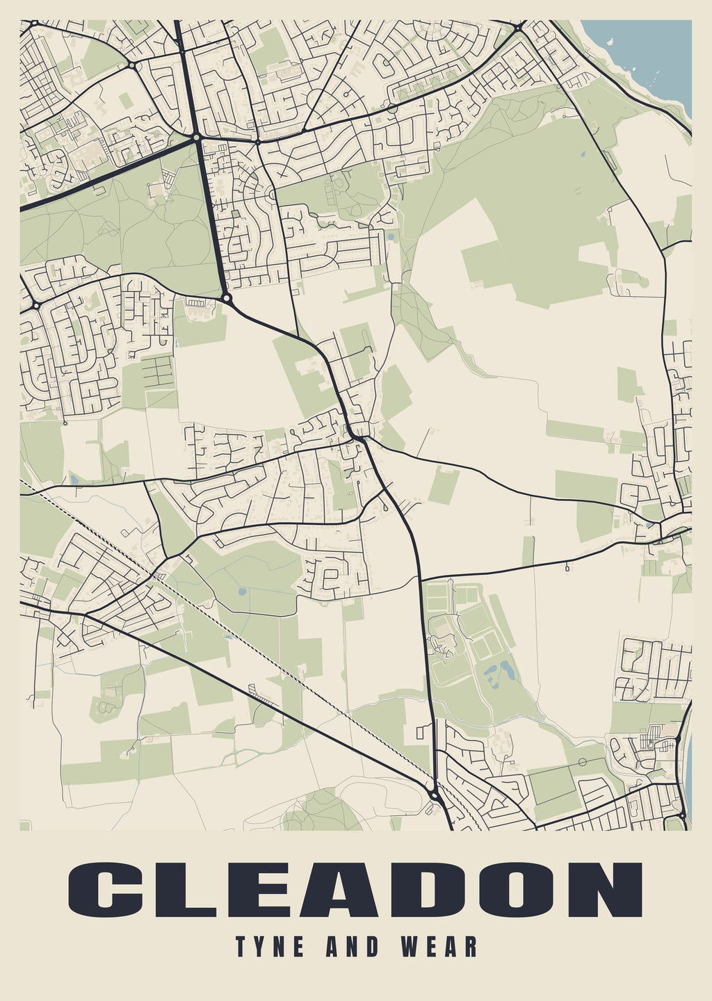 Street map poster of Cleadon, Tyne and Wear