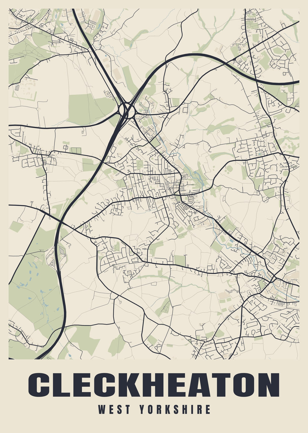 Street map poster of Cleckheaton, West Yorkshire