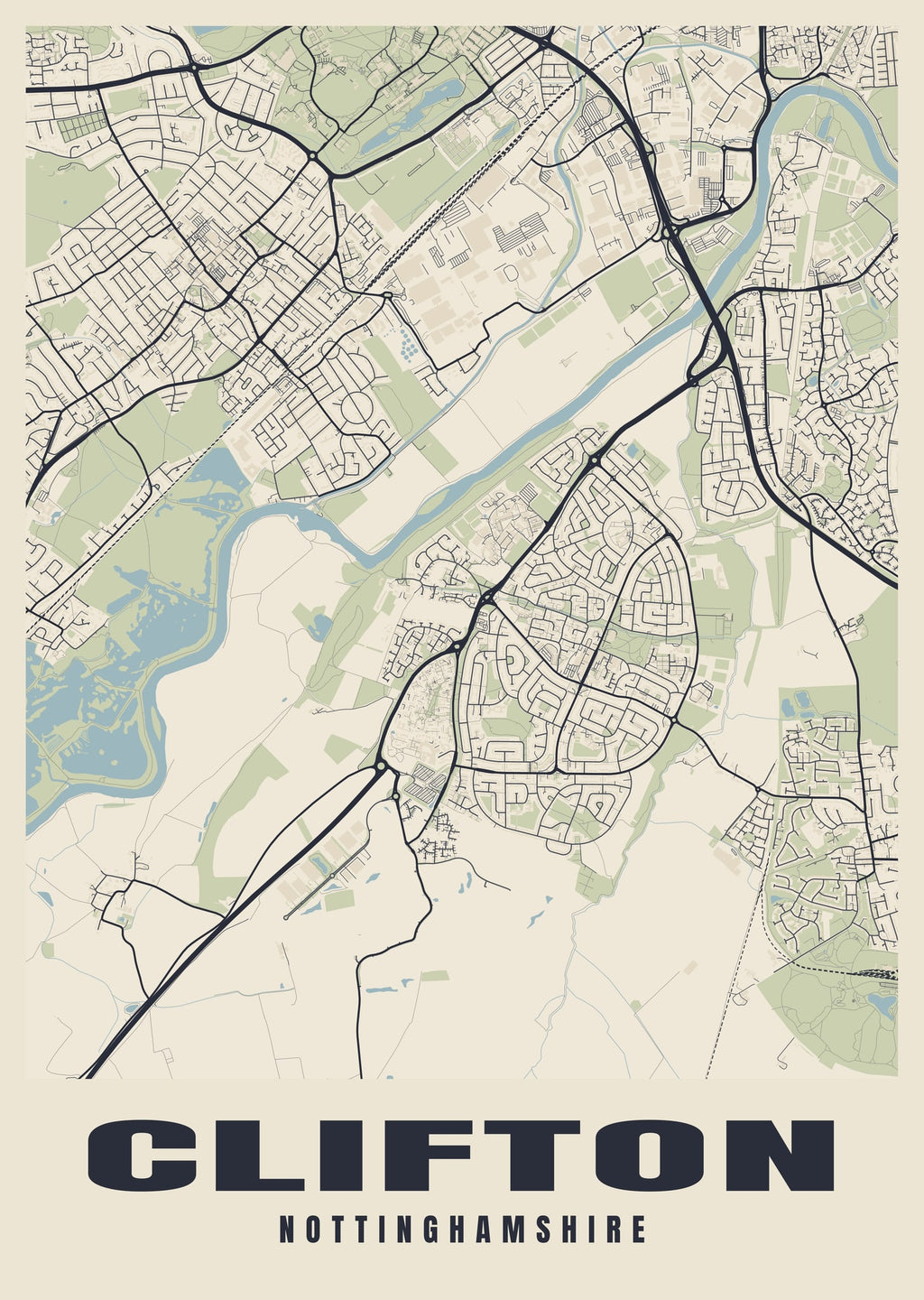 Street map poster of Clifton, Nottinghamshire