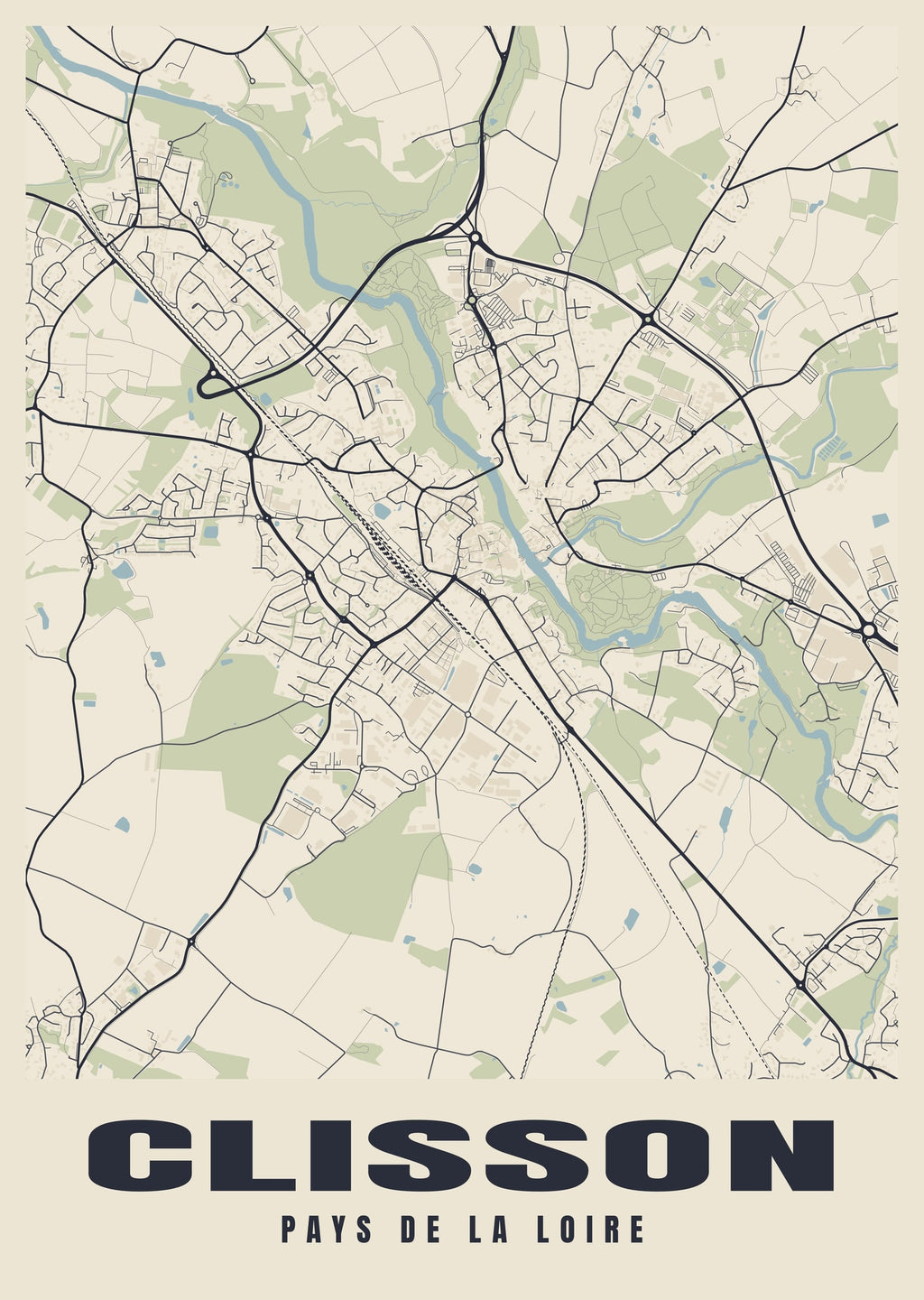 Street map poster of Clisson, Pays de la Loire