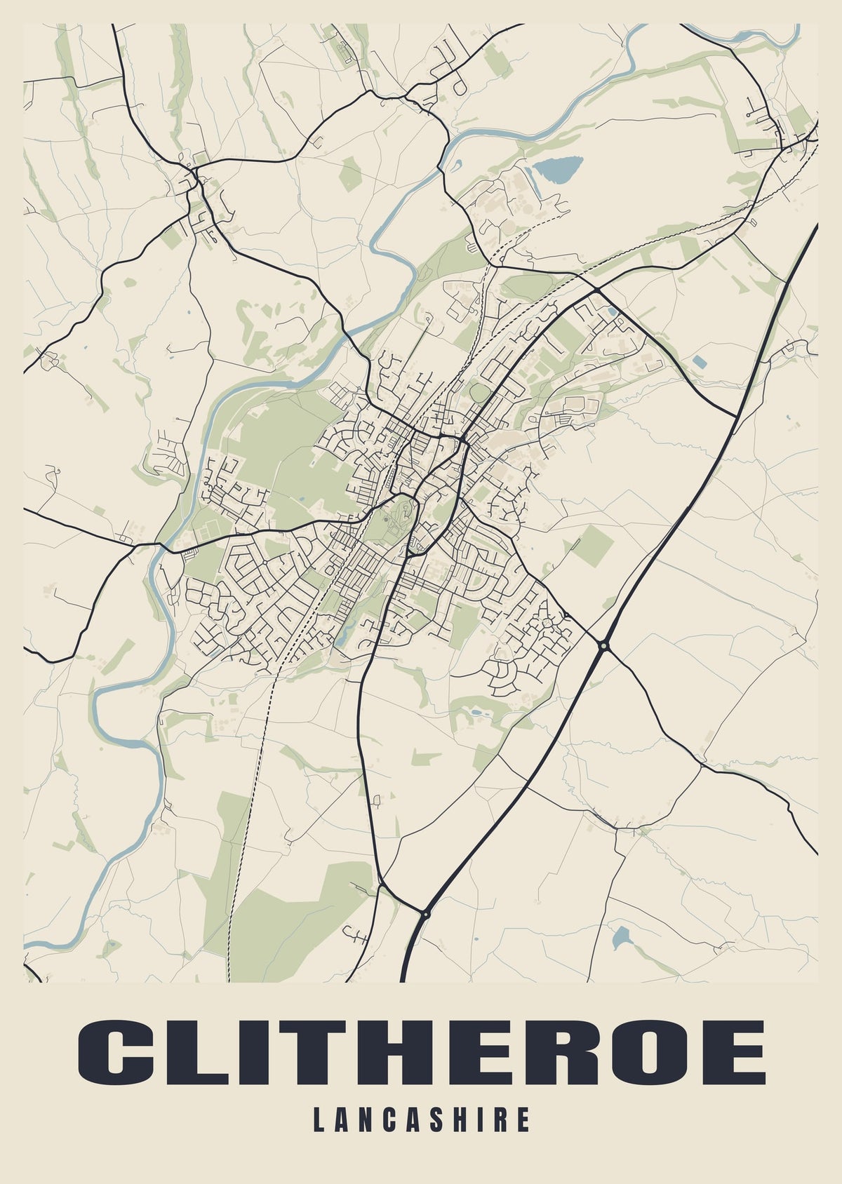 Street map poster of Clitheroe, Lancashire