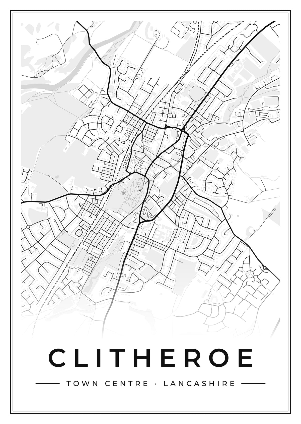Street map poster of Clitheroe town centre, Lancashire