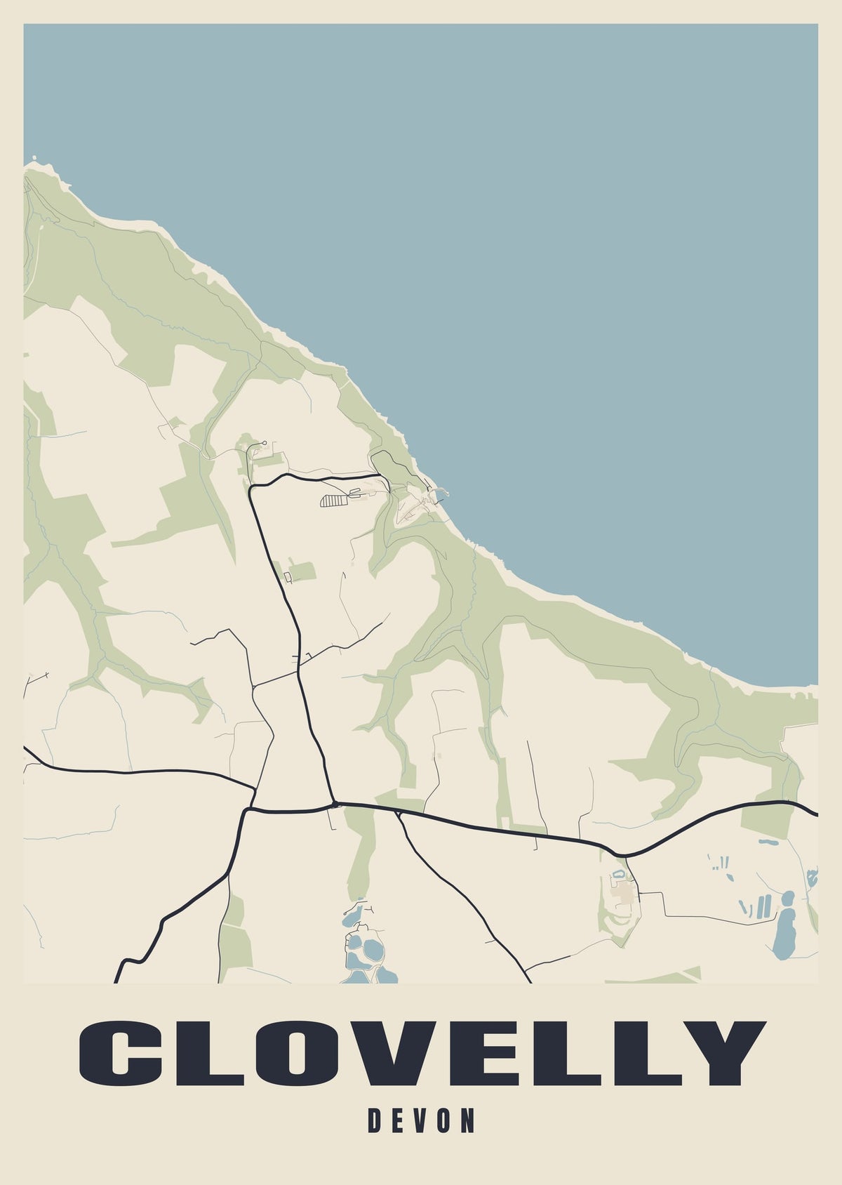 Street map poster of Clovelly, Devon